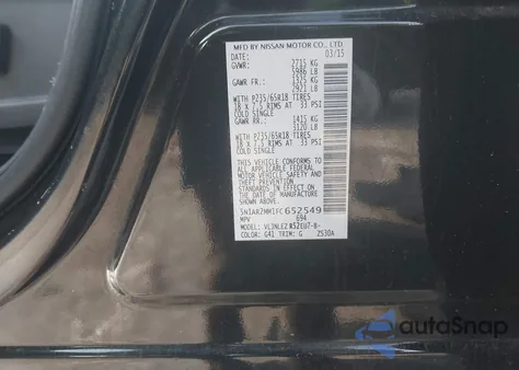 2015 Nissan Pathfinder Platinum/S/Sl/Sv из США, поврежденный, VIN 5N1AR2MM1FC652549